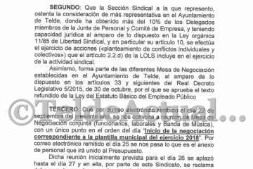 Reclamación de UGT contra el presupuesto municipal de Telde para 2018 (Foto TA)