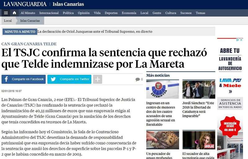 La noticia sobre el fallo judicial en el periódico La Vanguardia (Foto TA)