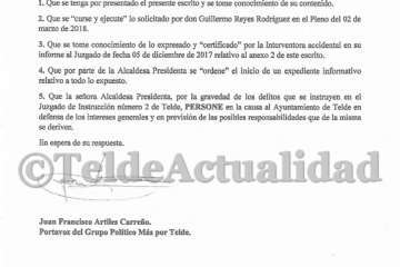 Escrito de Más por Telde dirigido a la Alcaldía (Foto TA)