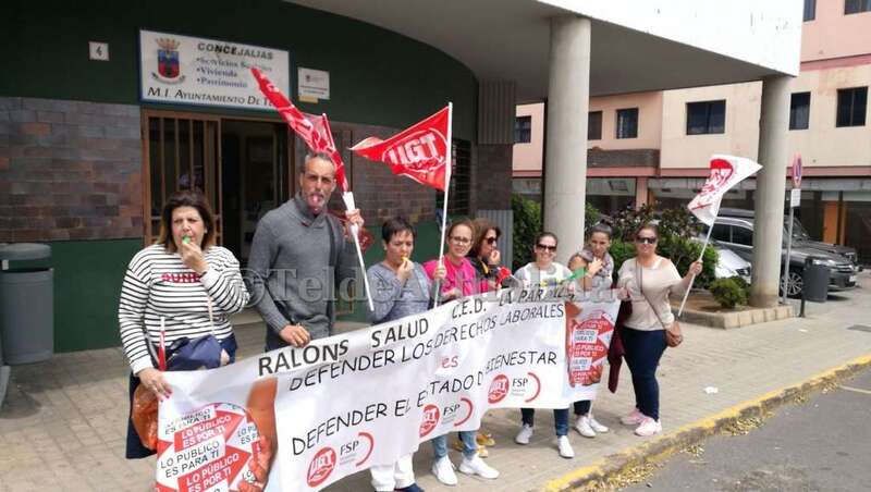 Imagen de la protesta que este miércoles volvieron a protagonizar trabajadores de Ralons Salud en Telde (Foto TA)