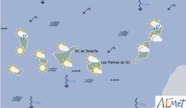 Mapa del tiempo de la Aemet para esta jornada (Foto TA)