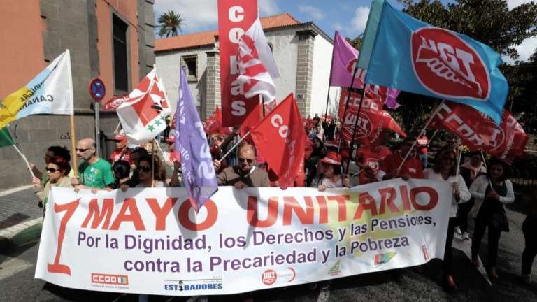 Imagen de la manifestación del Primero de Mayo en la capital grancanaria (Foto Canarias7 / Arcadio Suárez)