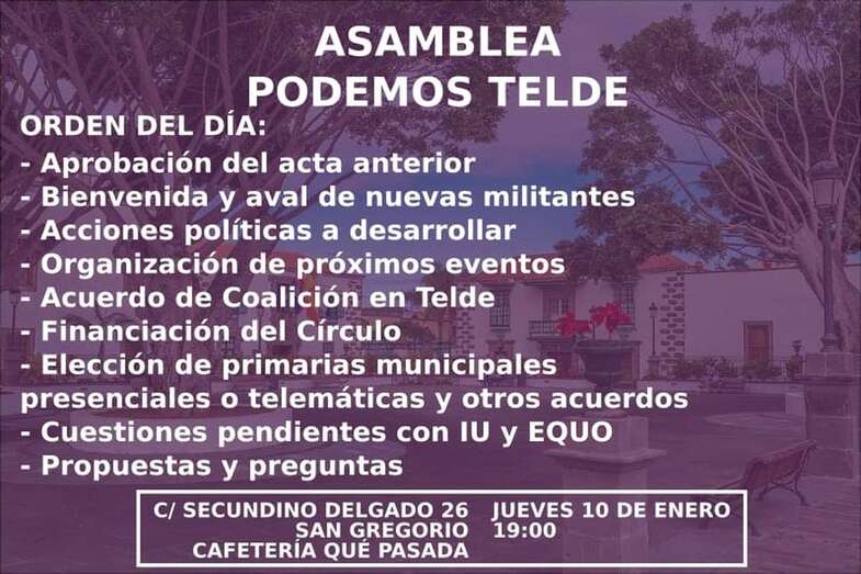 Orden del día de la asamblea de Podemos de Telde (Foto TA)