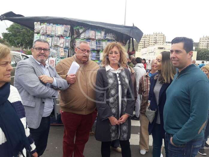 La subdelegada del Gobierno en el mercadillo de Jinámar, junto a ediles socialistas y un representante de los colectivos de la zona (Foto TA)