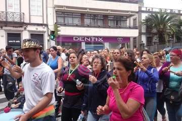 Los inquilinos de Visocan en Telde y de la RSP de Jinámar, en la protesta capitalina del Primero de Mayo (Foto TA)