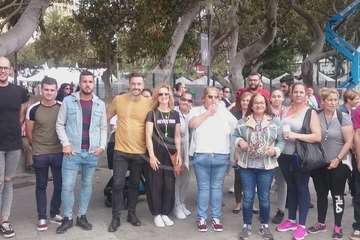 Los inquilinos de Visocan en Telde y de la RSP de Jinámar, en la protesta capitalina del Primero de Mayo (Foto TA)