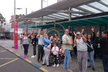 Los inquilinos de Visocan en Telde y de la RSP de Jinámar, en la protesta capitalina del Primero de Mayo (Foto TA)
