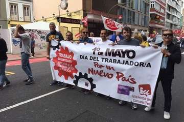 Unidas Podemos de Telde en la protesta del Primero de Mayo en la capital grancanaria (Foto TA)