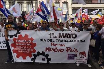 Unidas Podemos de Telde en la protesta del Primero de Mayo en la capital grancanaria (Foto TA)
