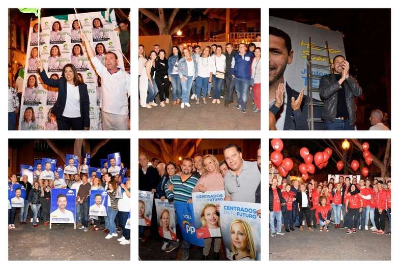 Animación en la plaza de Los Llanos, hace unos minutos en la pegada de carteles (Foto TA)