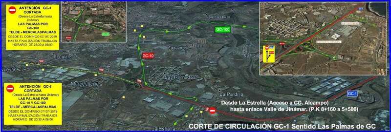 Información del corte de circulación de esta noche en la GC-1 (Foto TA)