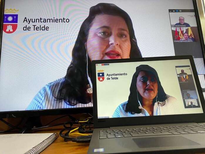 Celeste López, la concejala nacionalista durante la sesión plenaria telemática de este jueves (Foto TA)