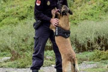 Miguel Ángel Díaz y la unidad canina de la policía (Foto TA)