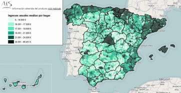 Mapa de ingresos de las familias españolas elaborado por AIS (Foto TA)