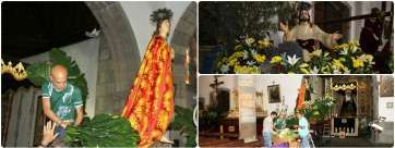 Voluntarios de la Parroquia de San Juan ultiman el enramado de los tronos del Viernes Santo (Foto Jesús Ruiz Mesa