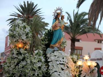 El trono de la Virgen a su paso por las calles de San Gregorio (Foto Jesús Ruiz Mesa)