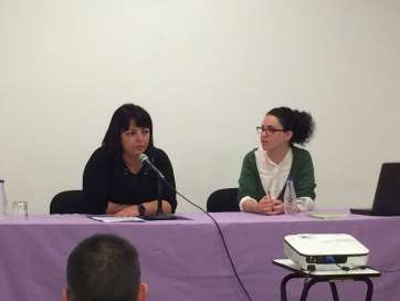 Gloria Cabrera y Mónica Pulido durante el acto este viernes (Foto TA)