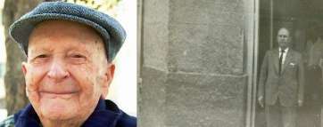 Rafael Lorenzo Santana, en una imagen reciente (i) y delante de su negocio en Los Llanos, en 1960 (Foto TA)