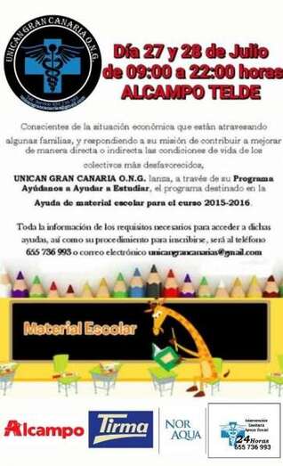 Cartel promocional de la recogida solidaria de material escolar de Unican GC (Foto TA)