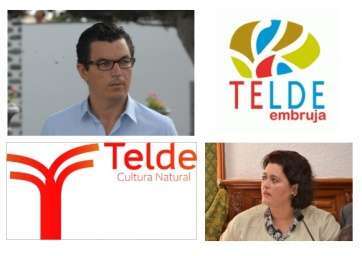 Pablo Rodríguez, mirando el logo ideado en la etapa de Celeste López; debajo, López haciendo lo propio con el que bendijo Rodríguez (Foto TA)