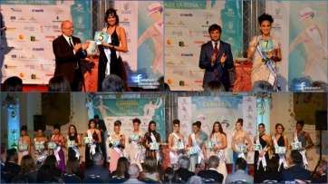 Las candidatas de Alcampo Telde y Parque Comercial de Jinámar, en la parte superior, y todas las aspirantes en la foto de abajo (Foto Francisco Javier Santana)