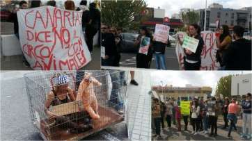 Momento de la protesta ante el Circo Kaos (Foto TA)