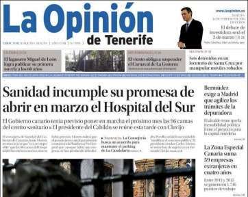Portada de La Opinión de Tenerfie de este martes 17 de febrero (Foto TA)