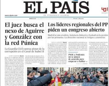 Portada de El País de este miércoles 17 de febrero de 2016 (Foto TA)