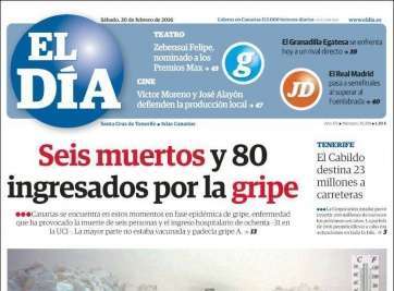 Portada del periódico El día de este sábado 20 de febrero de 2016 (Foto TA)