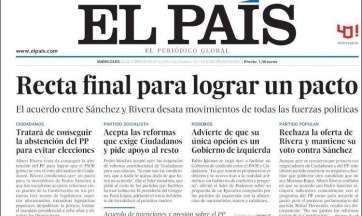 Portada del diario El País de este miércoles 26 de febrero de 2016 (Foto TA)