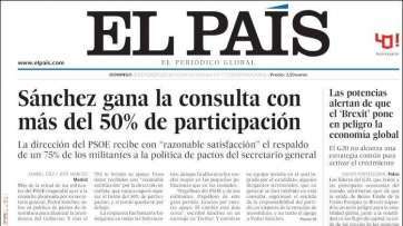 Portada del periódico El País de este domingo 28 de febrero de 2016 (Foto TA)