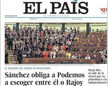 Portada del periódico El País de este miércoles 1 de marzo de 2016 (Foto TA)