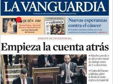 Portada del  periódico La Vanguardia de este sábado 5 de marzo de 2016 (Foto TA)
