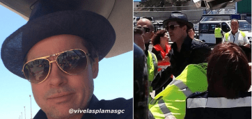 Brad Pitt, este jueves a su llegada a Gando (Foto @ViveLasPalmasGC / TA)