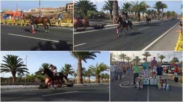 Imagen de una de las carreras de caballos disputadas este domingo en la Avenida del Cabildo (Foto TA)