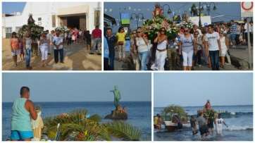 Diferentes imágenes del acto religioso de este domingo en la costa de Melenara (Foto TA)