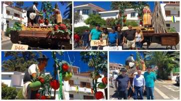 Comitiva teldense preparando la carreta en Teror (Foto TA)