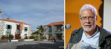 Fachada de El Casino de Telde y el autor del artículo, Antonio Cerpa (Foto TA)