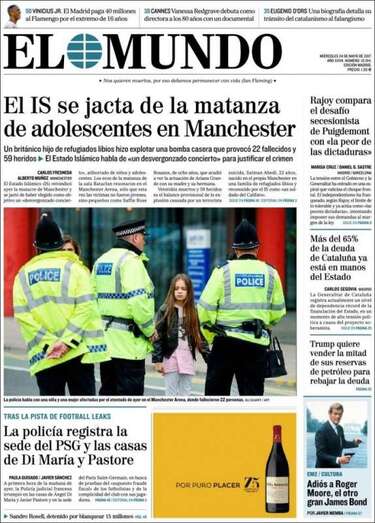 Portada del diario El Mundo para este miércoles 24 de mayo (Foto TA)