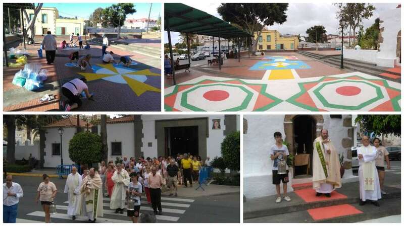 Diferentes momentos de la celebración de Corpus Christi en Jinámar (Foto TA)