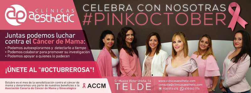 Cartel de Clínicas Aesthetic de Telde de apoyo a la lucha contra el cáncer de mama (Foto TA)