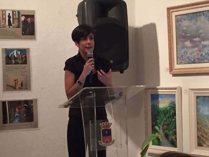 Amaya Blanco, esta noche en Telde, durante su charla (Foto TA)