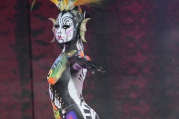 El teldense Saavedra tirunfa en el Concurso de Maquillaje Corporal con 'Tambora' (Foto Lpcarnaval)