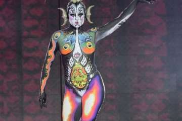 El teldense Saavedra tirunfa en el Concurso de Maquillaje Corporal con 'Tambora' (Foto Lpcarnaval)