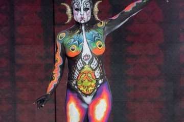 El teldense Saavedra tirunfa en el Concurso de Maquillaje Corporal con 'Tambora' (Foto Lpcarnaval)