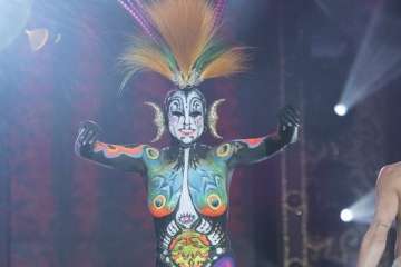 El teldense Saavedra tirunfa en el Concurso de Maquillaje Corporal con 'Tambora' (Foto Lpcarnaval)