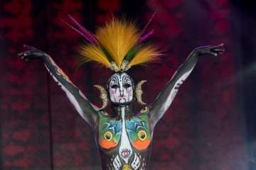 El teldense Saavedra tirunfa en el Concurso de Maquillaje Corporal con 'Tambora' (Foto Lpcarnaval)