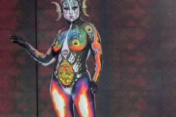 El teldense Saavedra tirunfa en el Concurso de Maquillaje Corporal con 'Tambora' (Foto Lpcarnaval)