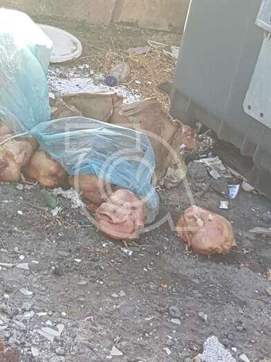 Piezas de pollos para asar fuera del recipiente, en el sector de El Roque (Foto TA)