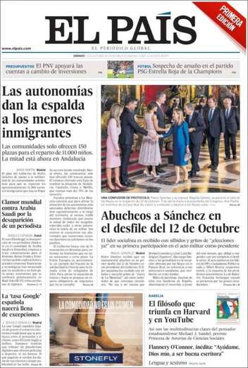 Portada del diario El País en su edición de este sábado (Foto TA)